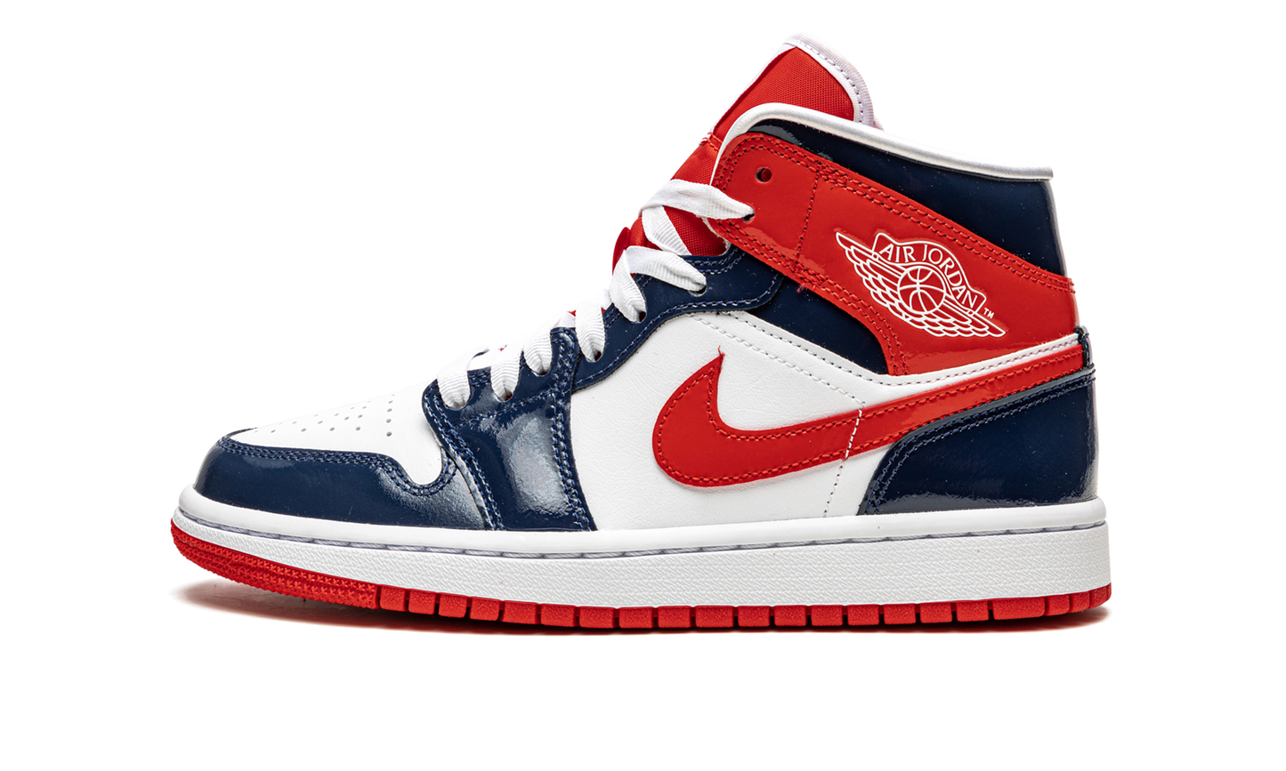 AIR JORDAN 1 MID WMNS Patent Leather Navy / White / Red DJ5984 400