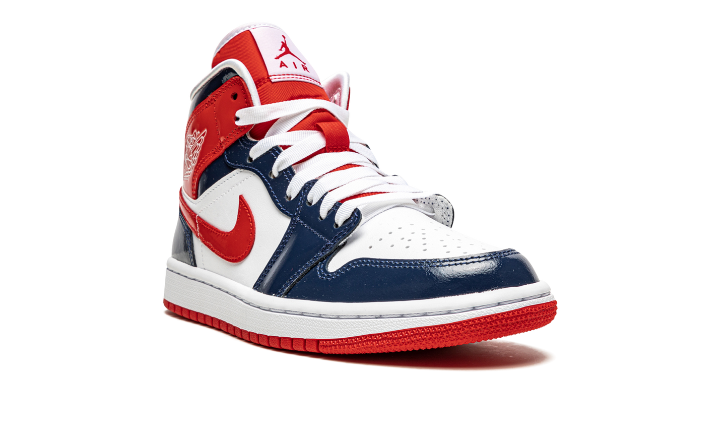 AIR JORDAN 1 MID WMNS Patent Leather Navy / White / Red DJ5984 400
