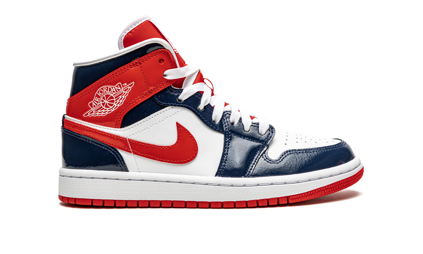 AIR JORDAN 1 MID WMNS Patent Leather Navy / White / Red DJ5984 400