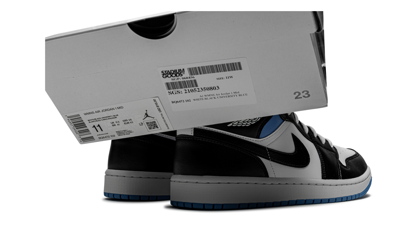 AIR JORDAN 1 MID WMNS Black / White / University Blue BQ6472 102