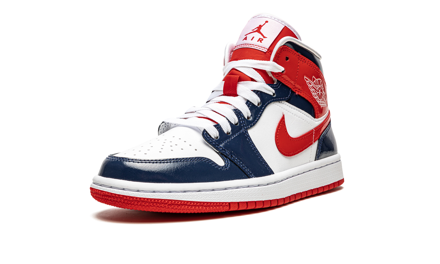 AIR JORDAN 1 MID WMNS Patent Leather Navy / White / Red DJ5984 400