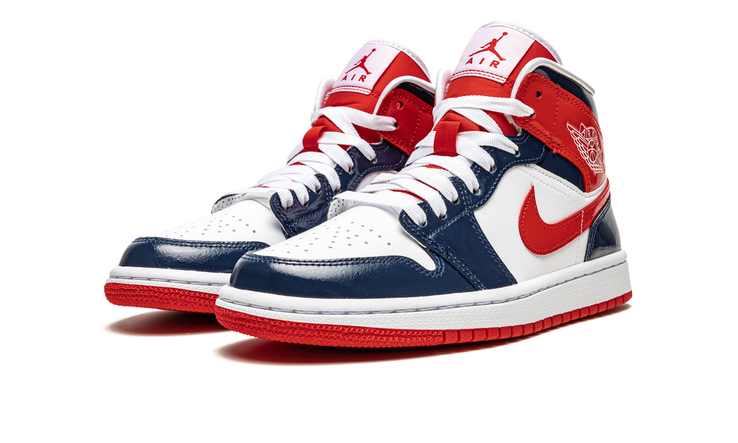 AIR JORDAN 1 MID WMNS Patent Leather Navy / White / Red DJ5984 400