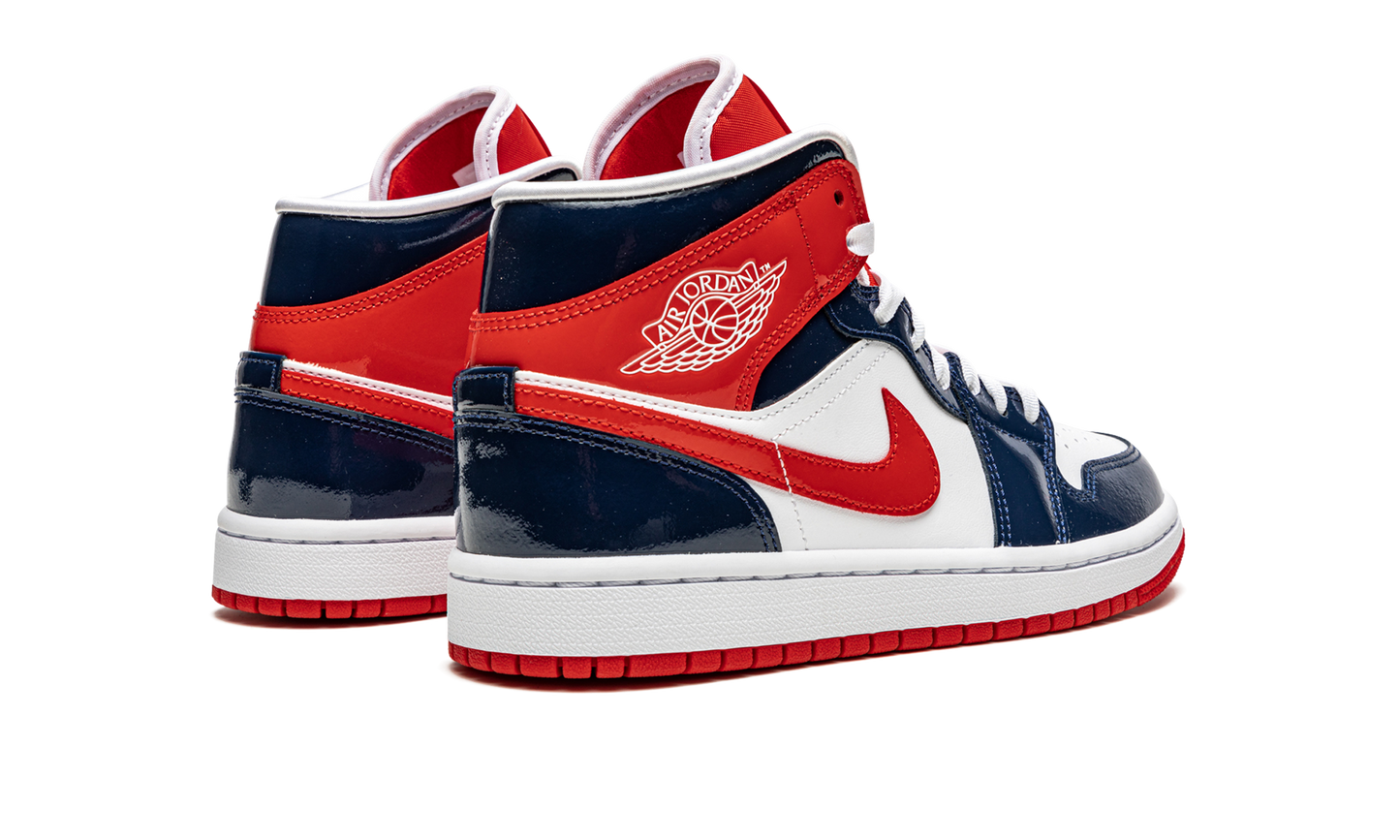 AIR JORDAN 1 MID WMNS Patent Leather Navy / White / Red DJ5984 400